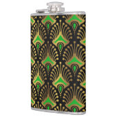 Gold en green Art Deco-patroon op zwart Heupfles (Links)