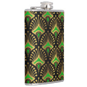 Gold en green Art Deco-patroon op zwart Heupfles (Rechts)