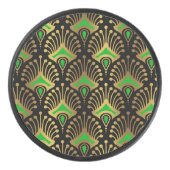 Gold en green Art Deco-patroon op zwart Hockey Puck (Voorkant)