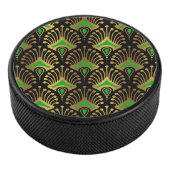 Gold en green Art Deco-patroon op zwart Hockey Puck (3/4)