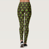 Gold en green Art Deco-patroon op zwart Leggings (Achterkant)