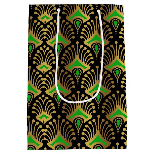 Gold en green Art Deco-patroon op zwart Medium Cadeauzakje (Achterkant)