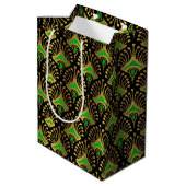 Gold en green Art Deco-patroon op zwart Medium Cadeauzakje (Achterkant Gekanteld)