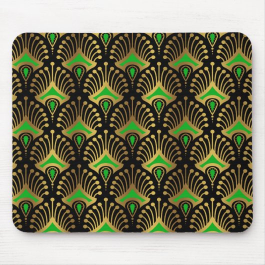 Gold en Green Art Deco patroon op zwart Muismat (Voorkant)