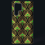 Gold en green Art Deco-patroon op zwart Samsung Galaxy Hoesje<br><div class="desc">Goud en groen Art Deco-patroon boven een zwarte achtergrond.</div>