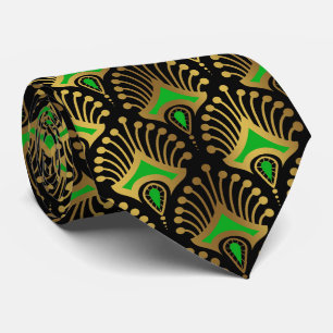 Gold en green Art Deco-patroon op zwart Stropdas