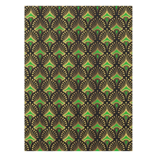 Gold en green Art Deco-patroon op zwart Tafelkleed (Voorkant)