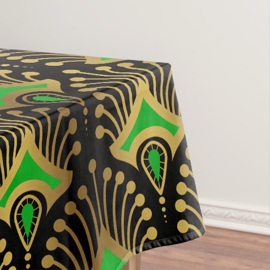 Gold en green Art Deco-patroon op zwart Tafelkleed (Voorbeeld)