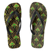 Gold en Green Art Deco patroon op zwart Teenslippers (Voetbed)