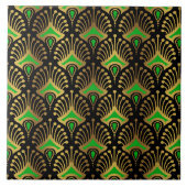 Gold en green Art Deco-patroon op zwart Tegeltje (Voorkant)
