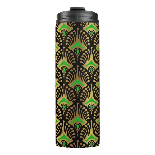Gold en green Art Deco-patroon op zwart Thermosbeker (Voorkant)