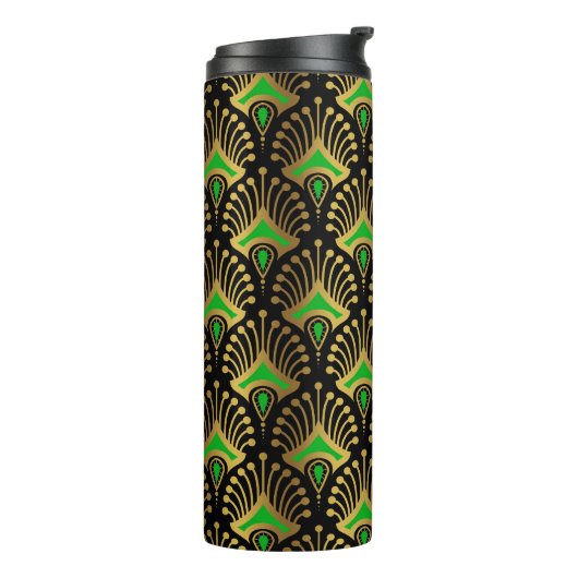 Gold en green Art Deco-patroon op zwart Thermosbeker (Gedraaid links)