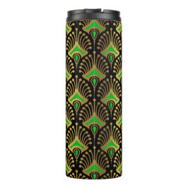 Gold en green Art Deco-patroon op zwart Thermosbeker
