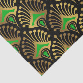 Gold en green Art Deco-patroon op zwart Tissuepapier (Detail)