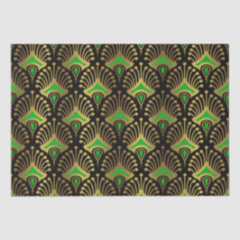 Gold en green Art Deco-patroon op zwart Tissuepapier