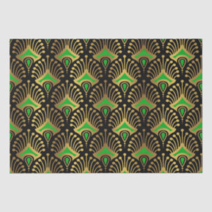 Gold en green Art Deco-patroon op zwart Tissuepapier