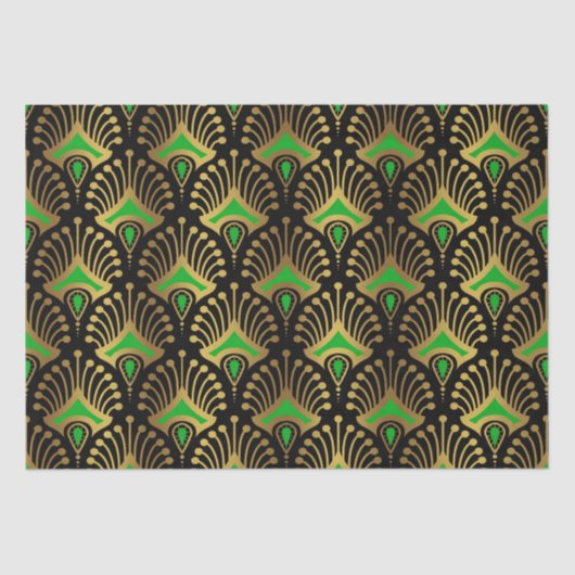 Gold en green Art Deco-patroon op zwart Tissuepapier (Voorkant)