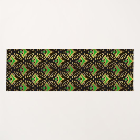 Gold en green Art Deco-patroon op zwart Yogamat (Voorkant (horizontaal))