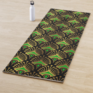 Gold en green Art Deco-patroon op zwart Yogamat