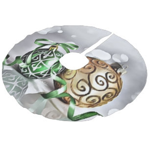 Gold en Green Baubles Imitatie Linnen Kerstboom Kleed