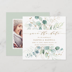 Gold en Green Botanical Weddenfoto Save the Da Date