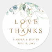 Gold en Green Botanical Weddenschap Hartelijk dank Ronde Sticker (Voorkant)