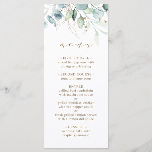 Gold en Green Botanical Wedding Menu (Voorkant)