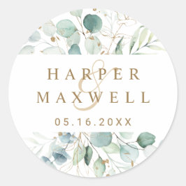 Gold en Green Botanical Wedding Ronde Sticker