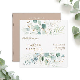 Gold en Green Botanical Wedding Square Invitation Kaart