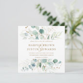 Gold en Green Botanical Wedding Square Invitation Kaart (Staand voorkant)