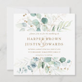 Gold en Green Botanical Wedding Square Invitation Kaart (Voorkant)