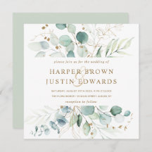 Gold en Green Botanical Wedding Square Invitation