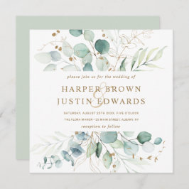 Gold en Green Botanical Wedding Square Invitation Kaart