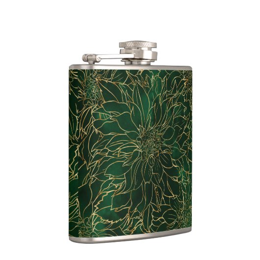 Gold en Green Dahlia Flower Heupfles (Rechts)