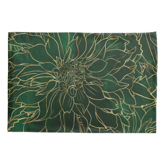 Gold en Green Dahlia Flower Kussensloop (Achterkant)