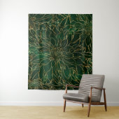 Gold en Green Dahlia Flower Wandkleed (In situ)
