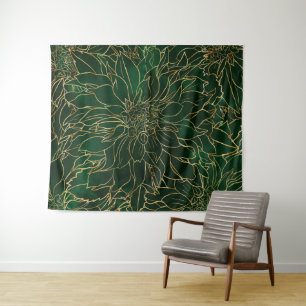 Gold en Green Dahlia Flower Wandkleed