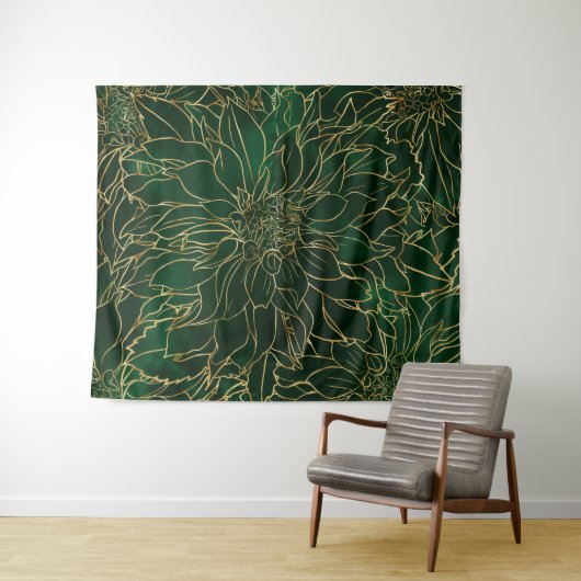 Gold en Green Dahlia Flower Wandkleed (In Situ (horizontaal))