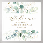 Gold en Green Elegant Botanical Weddenschap Welkom Poster (Voorkant)