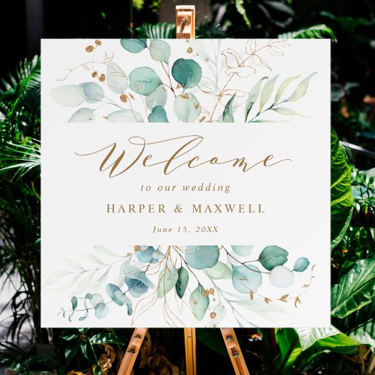 Gold en Green Elegant Botanical Weddenschap Welkom Poster