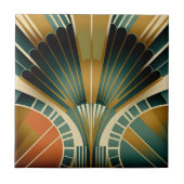 Gold en Green Fan Pattern Art Deco Tegeltje (Voorkant)