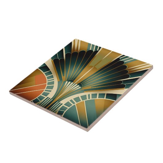 Gold en Green Fan Pattern Art Deco Tegeltje (Zijkant)