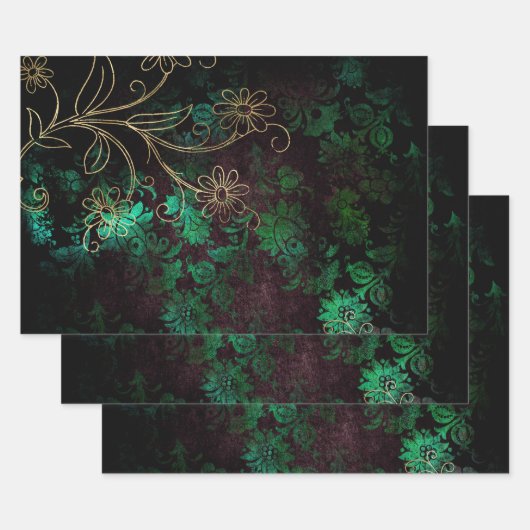 Gold en Green Floral Inpakpapier Vel (Set)