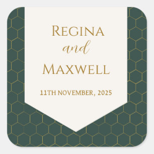 Gold en Green Gold 1920s Vintage Wedding Art Deco Vierkante Sticker