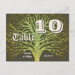 Gold en Green Grey Damask Tree Table Number Briefkaart