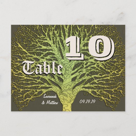 Gold en Green Grey Damask Tree Table Number Briefkaart (Voorkant)