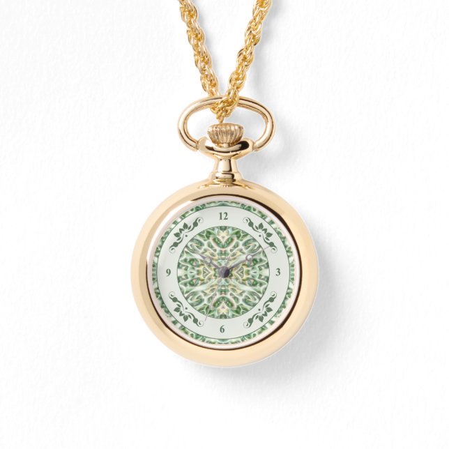 Gold en Green Kaleidoscoop Horloge (Voorkant)