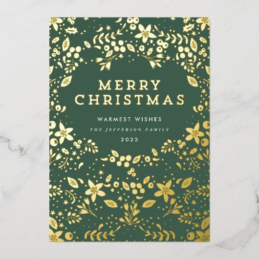 Gold- en Green-kerstflesjes Folie Feestdagenkaart (Voorkant)
