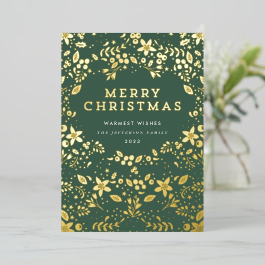 Gold- en Green-kerstflesjes Folie Feestdagenkaart (Staand Voorkant)