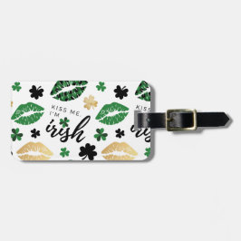 GOLD EN GREEN KISS ME IK BEN IRISH LIPS SHAMROCKS BAGAGELABEL